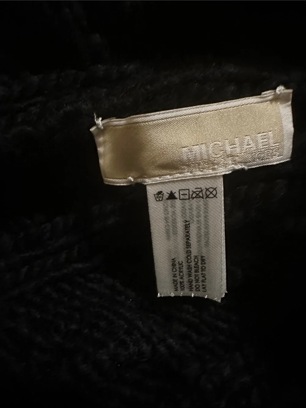Michael Kors Black Cable-Knit Logo Beanie